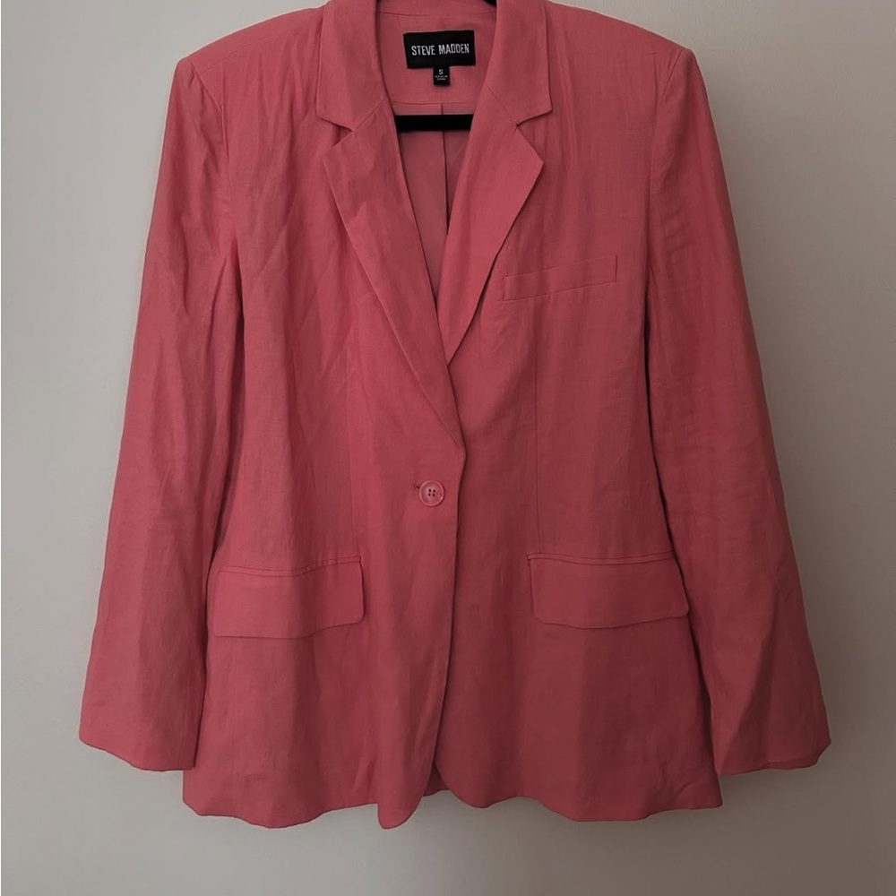 Steve Madden Pink Blazer Linen Blend Notched Lapels